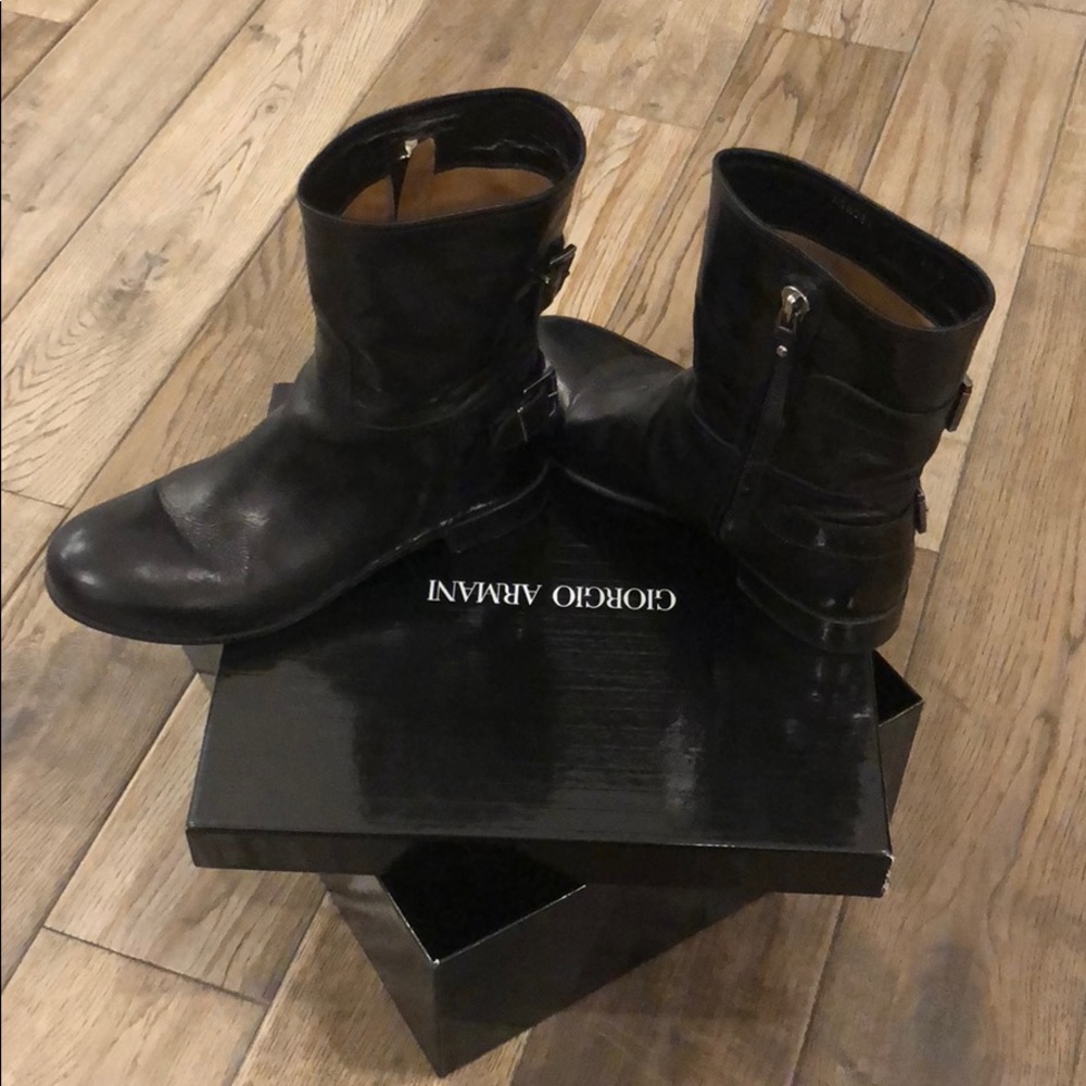 Black leather black ladies Giorgio Armani boots.